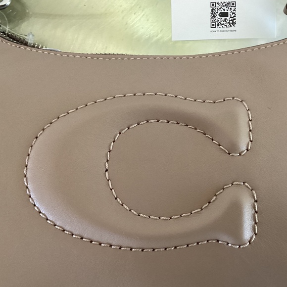 Coach Teri Silver/Taupe/Beige Smooth Leather Shoulder Crossbody Bag CR099 NWOT - Picture 6 of 16